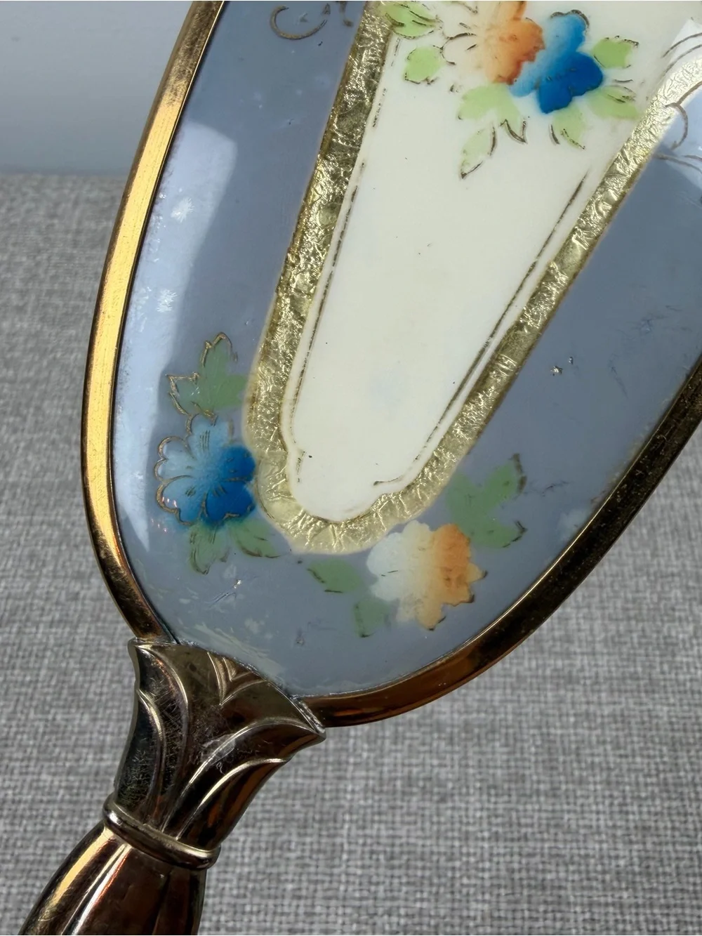 Vintage Vanity Hairbrush Gold Floral Design Cottagecore Patina Art Nouveau